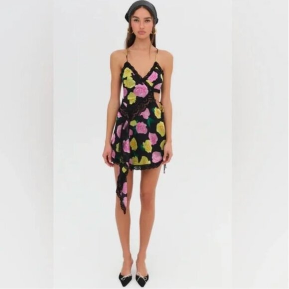NWT Black For Love And Lemons “Madison” Floral Mini Dress Sz Small - Picture 1 of 14